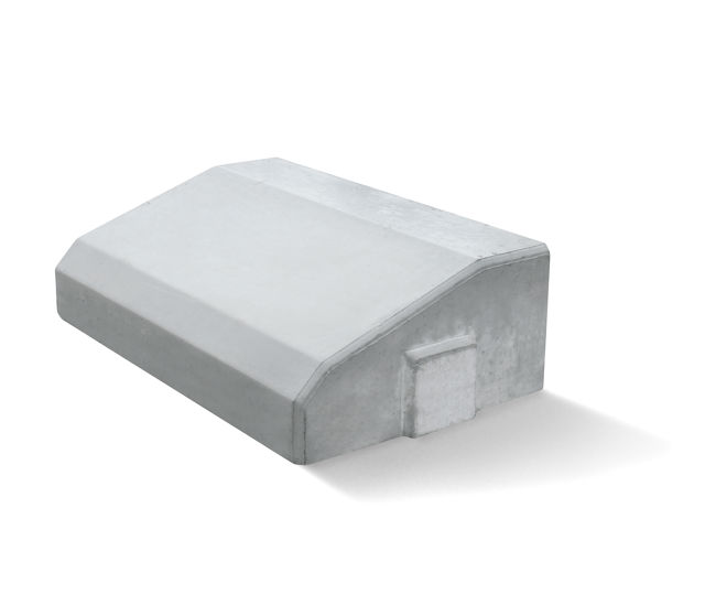 Produktbild på ett rondellelement med måtten 800*500*250mm i betonggrått utförande. Här visas fronten och högersidan av elementet.