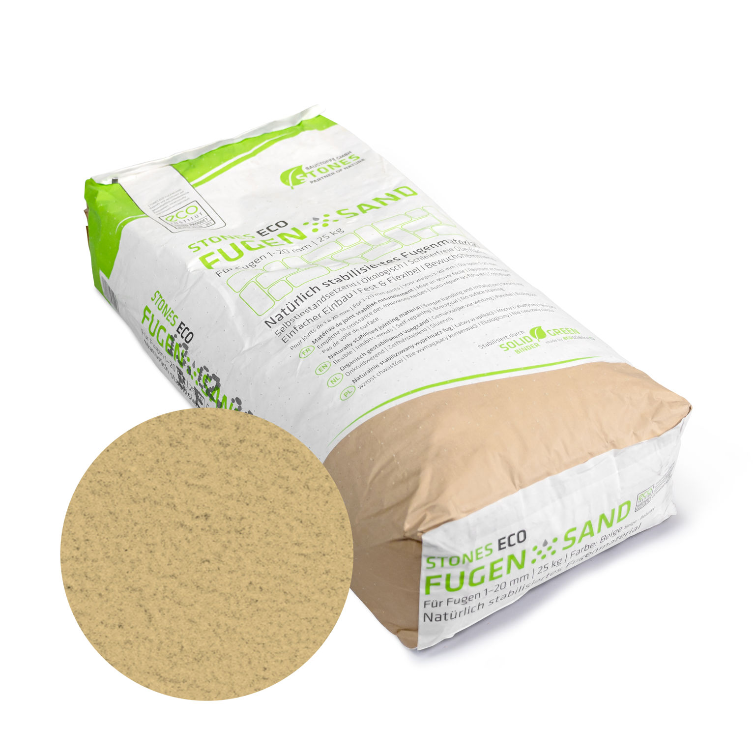 Produktbild på fastogen Eco i färgen beige förpackad i en 25 kg säck.