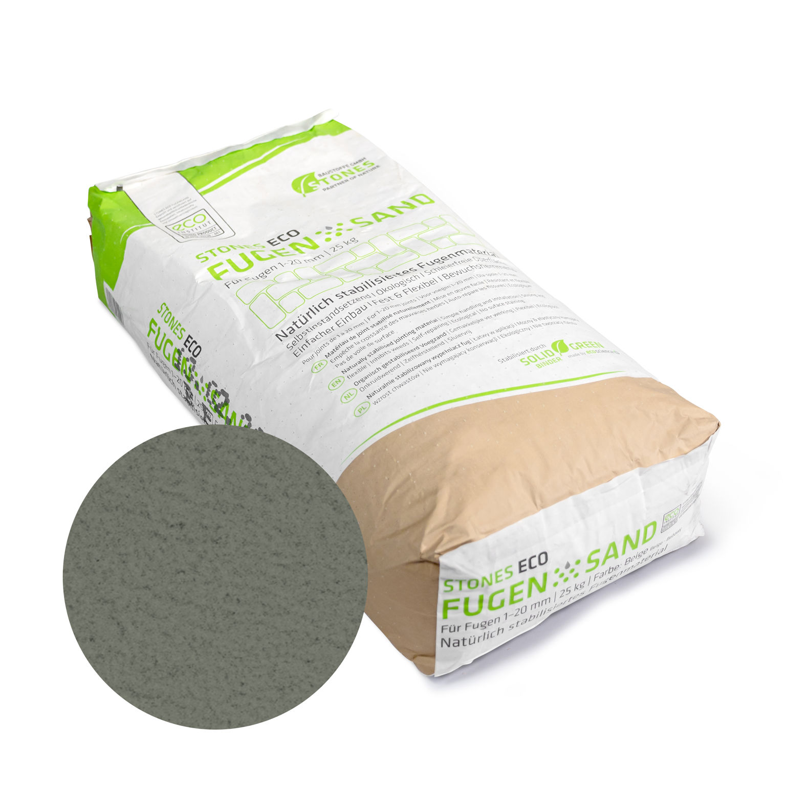 Produktbild på fastogen Eco i färgen basalt förpackad i en 25 kg säck.