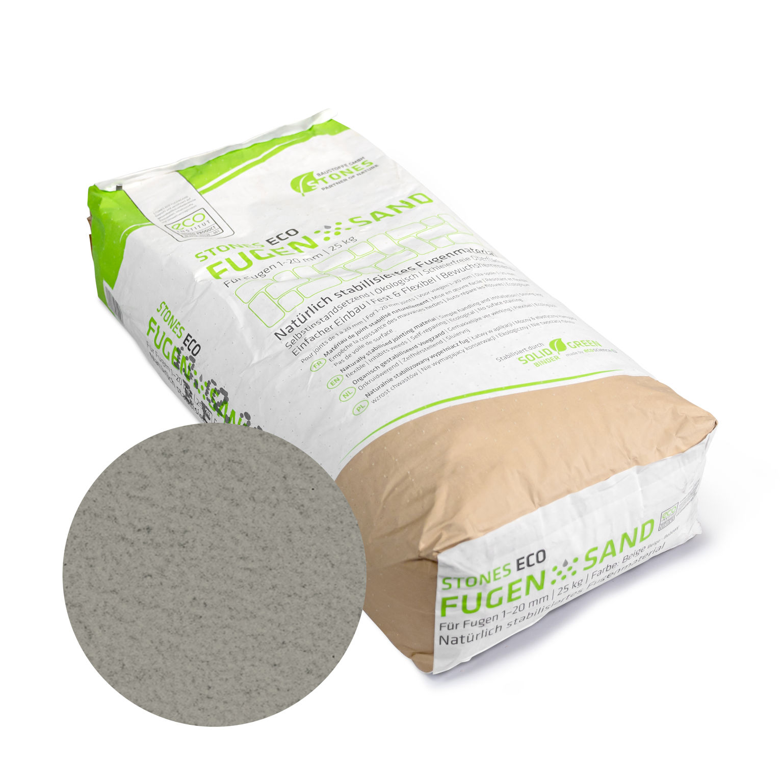 Produktbild på fastogen Eco i färgen grå förpackad i en 25 kg säck.