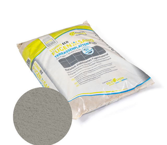 Produktbild på fastogen Eco Terrass i färgen grå;förpackad i en 15 kg säck.