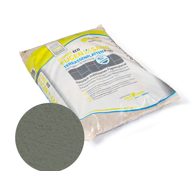 Produktbild på fastogen Eco Terrass i färgen basalt;förpackad i en 15 kg säck.