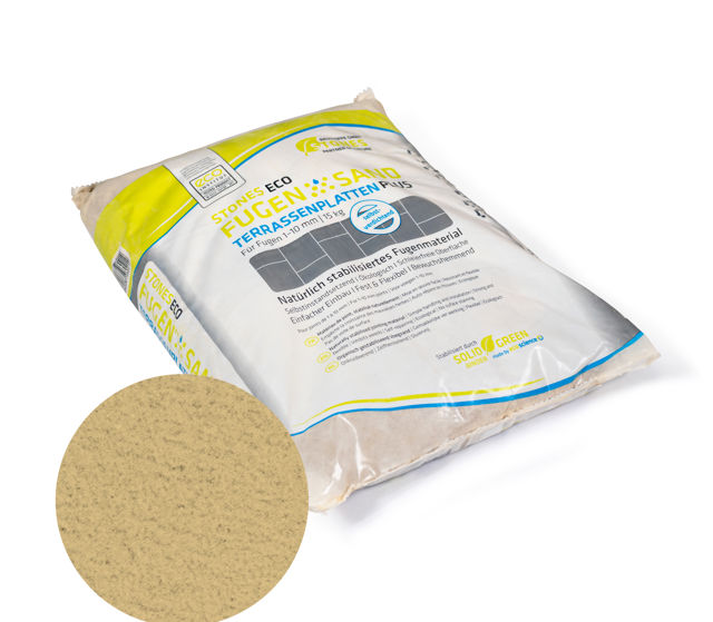 Produktbild på fastogen Eco Terrass i färgen beige;förpackad i en 15 kg säck.