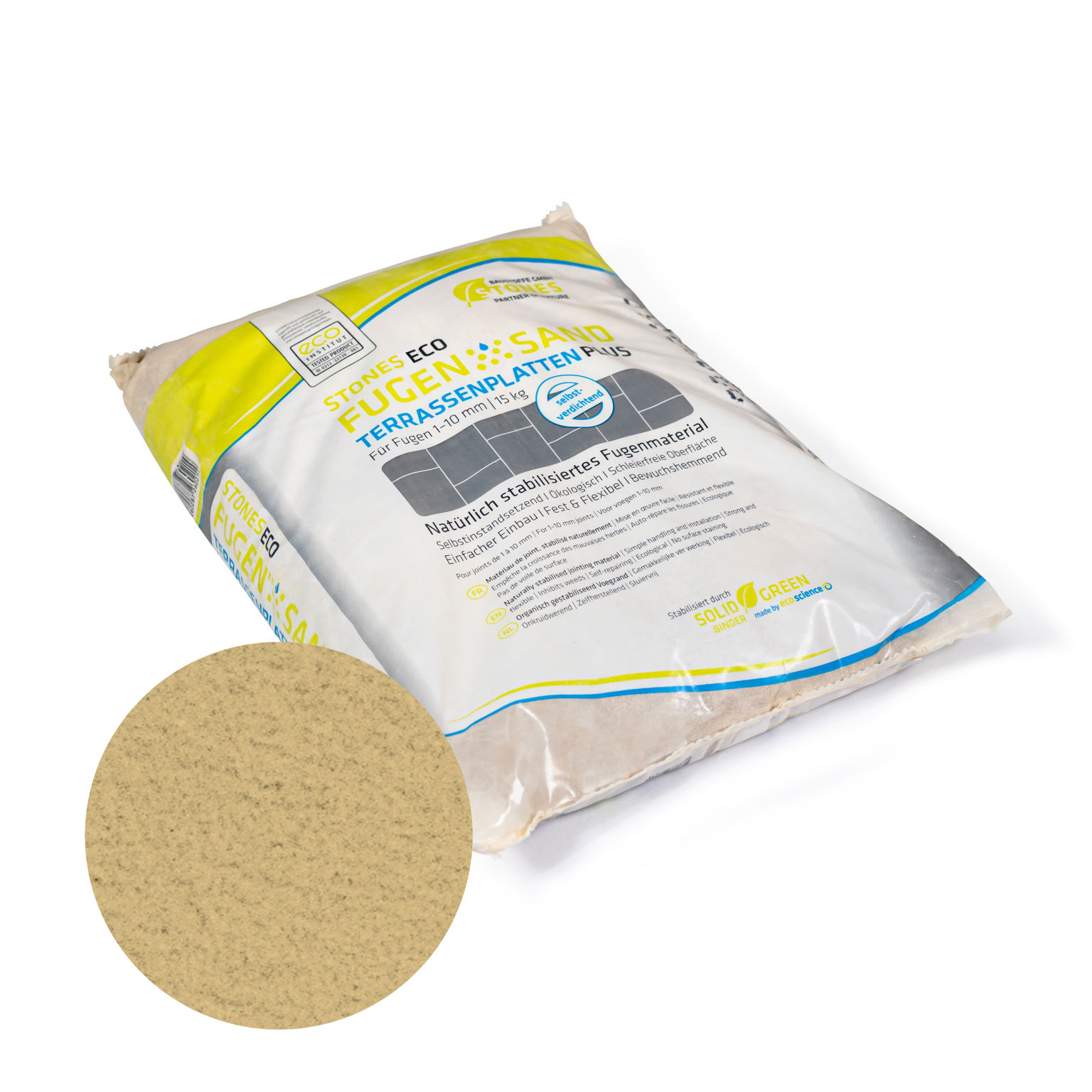 Produktbild på fastogen Eco Terrass i färgen beige;förpackad i en 15 kg säck.